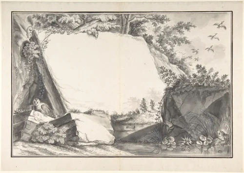 Design for a Title Page(?): Rocks and Animals by Joseph Martin Nideröst, drawing, 1790-1801
