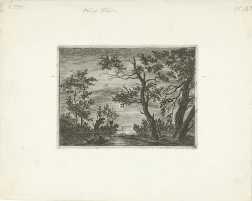 Nachtgezicht met een figuur in een boot by Cornelis van der Griendt, print, 1850