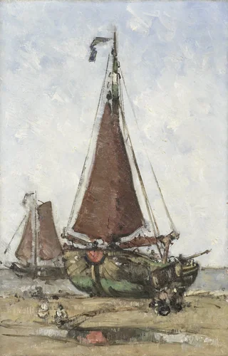 Bluff-bowed Fishing Boat on the Beach by Joannes Barnardus Antonius Maria Westerwoudt, painting, 1880-1906