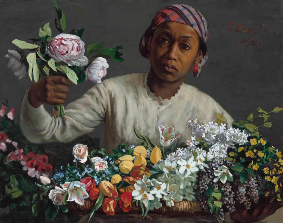 Young Woman with Peonies by Frédéric Bazille, painting, 1870
