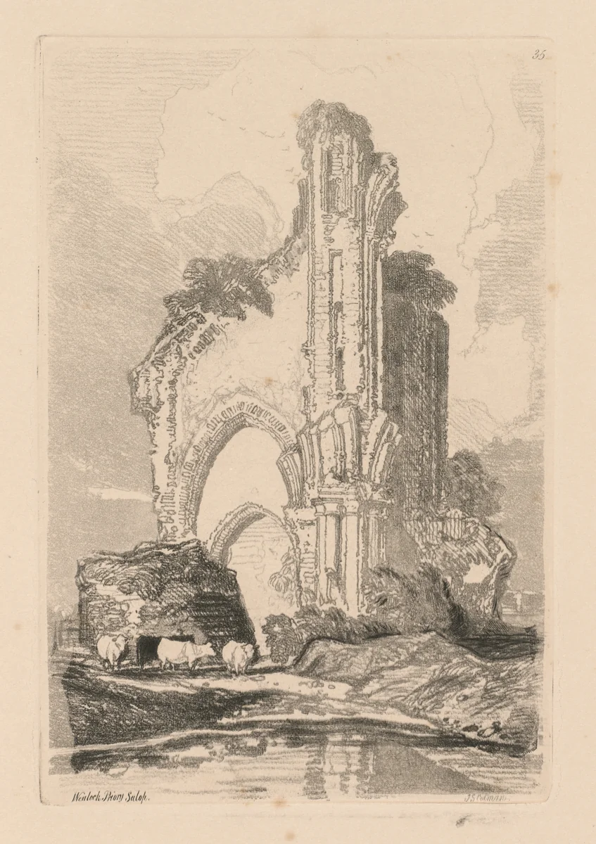 Liber Studiorum: Plate 35, Wenlock Priory, Salop by John Sell Cotman, book, 1838