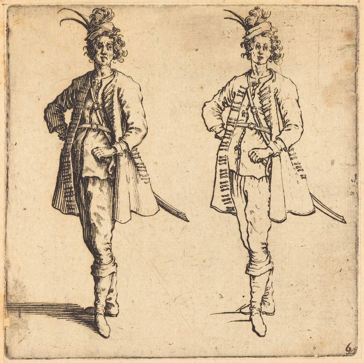 Officer, Front View by Jacques Callot, print, 1621-1624