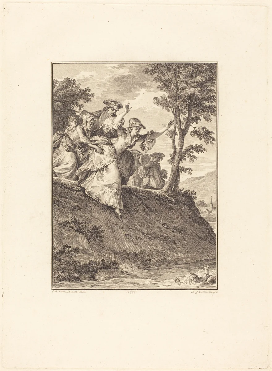 Elle s'élance après lui by Antoine-Jean Duclos, print, 1777