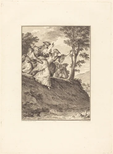 Elle s'élance après lui by Antoine-Jean Duclos, print, 1777