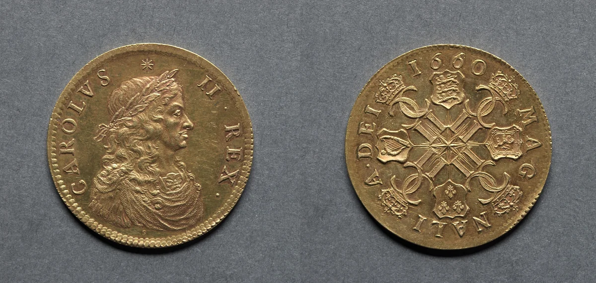 Broad: Charles II (obverse); Shields (reverse) by Thomas Simon, metalwork, 1660