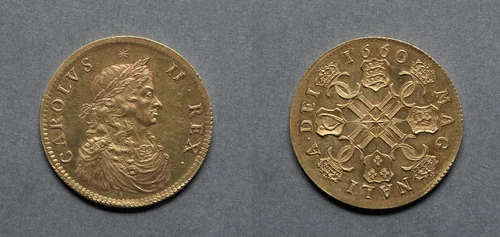 Broad: Charles II (obverse); Shields (reverse) by Thomas Simon, metalwork, 1660