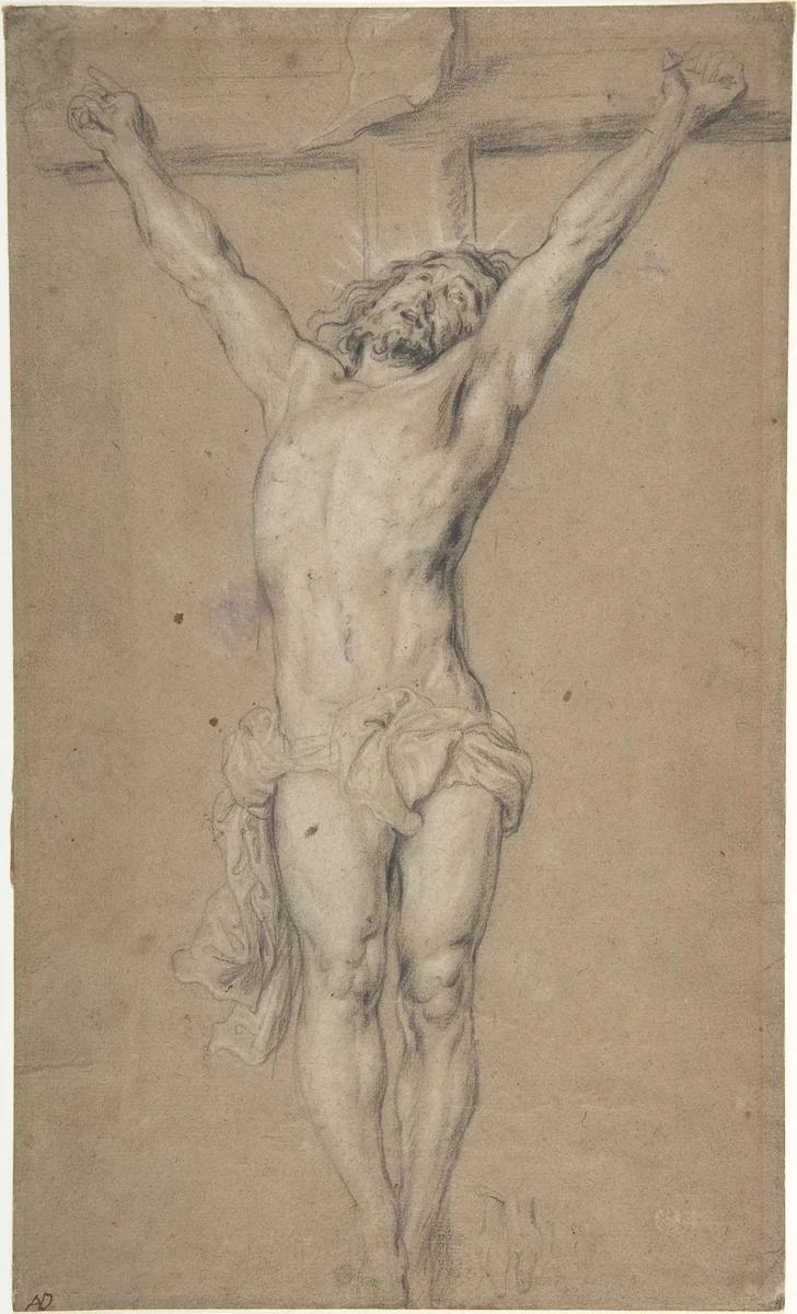 Christ on the Cross; verso: St. Jerome Reading by Candlelight, and Sketch of Male Torso (?) by Anthony van Dyck, drawing, 1610-1972