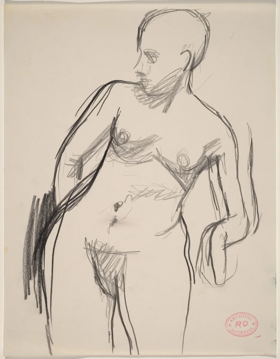 Untitled [standing female nude leaning on her left elbow] by Richard Diebenkorn, drawing, 1955-1967