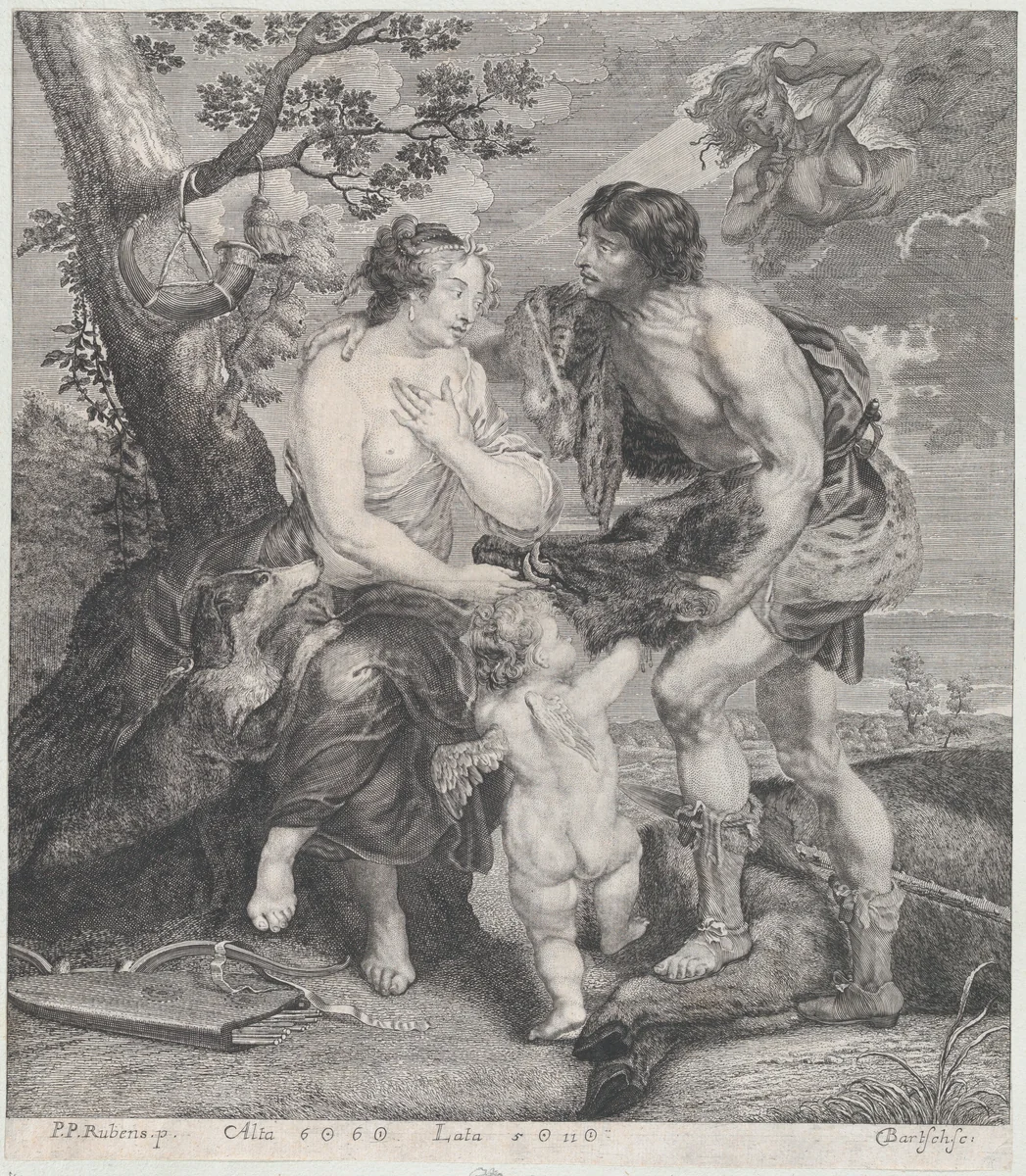 Atalanta and Meleager by Johann Gottfried Bartsch, print, 1665-1695