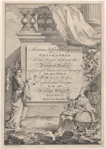 Trade Card for Thomas Jeffreys, Engraver, Geographer, and Printseller by Anthony Walker, print, 1700-1800