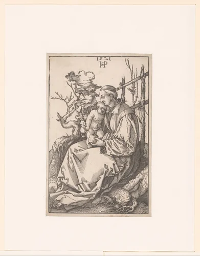 Heilige familie onder een boom by anonymous, print, 1521