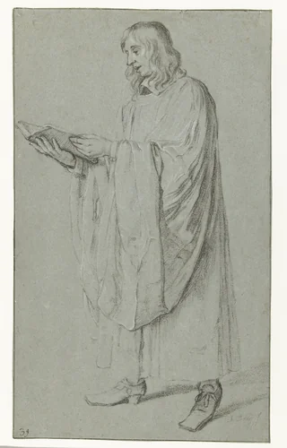 Zingende geestelijke by Jan de Bray, drawing, 1637-1697