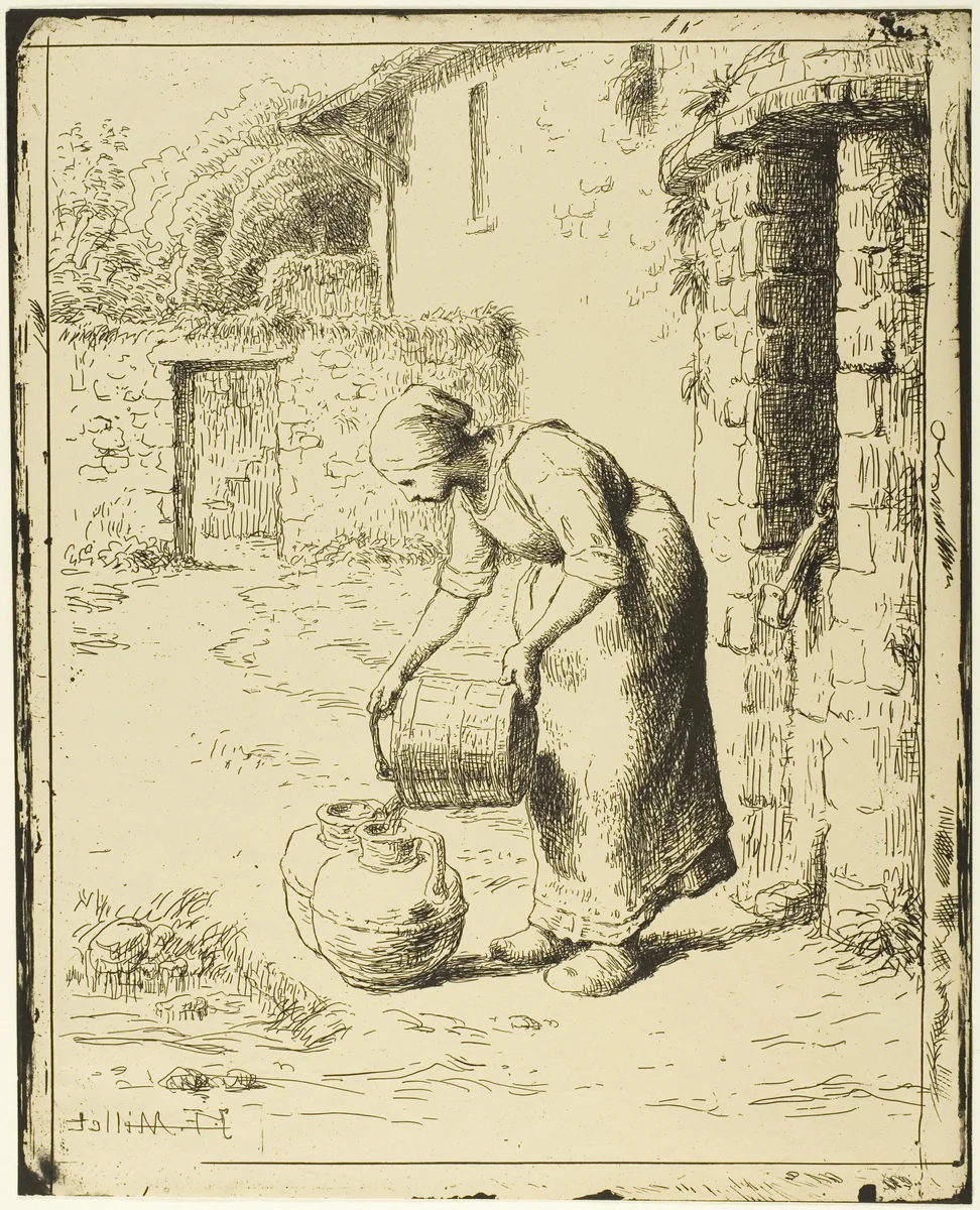 Woman Emptying a Pail by Jean-François Millet, print, 1862-1863