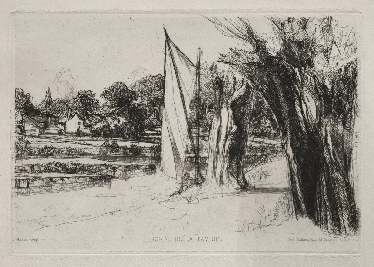 Thames Ditton - With a Sail by Francis Seymour-Haden, print, 1864