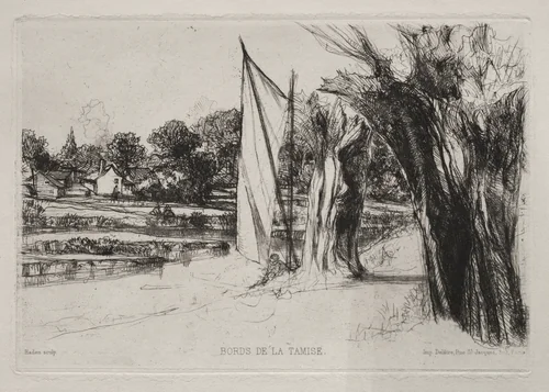 Thames Ditton - With a Sail by Francis Seymour-Haden, print, 1864