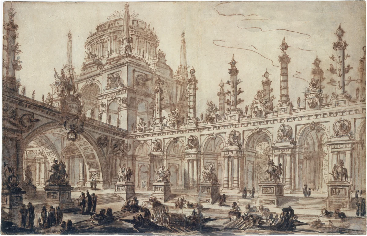 Architectural Fantasy by Charles Michel-Ange Challe, drawing, 1730-1778