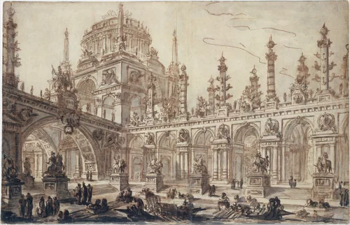 Architectural Fantasy by Charles Michel-Ange Challe, drawing, 1730-1778