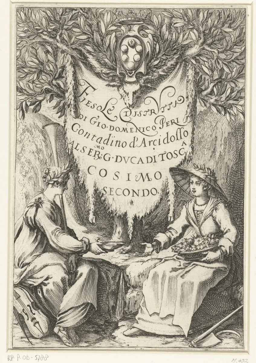 Titelblad voor het gedicht 'Fiesole Distrutta' by Jacques Callot, print, 1619