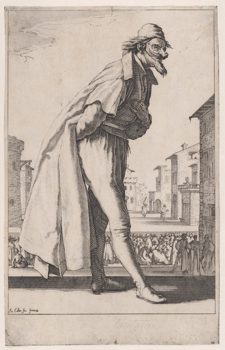 Le Pantalon ou Cassandre, from "Les Trois Pantalons pièces appélees Les Trois Acteurs" (The Three Pants also called the Three Actors) by Jacques Callot, print, 1615-1625