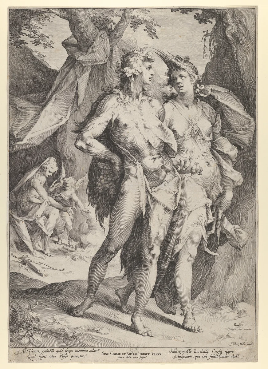 Sine Cerere et Baccho Friget Venus [Without Ceres and Bacchus Venus Grows Cold] by Jan Muller, print, 1592-1602