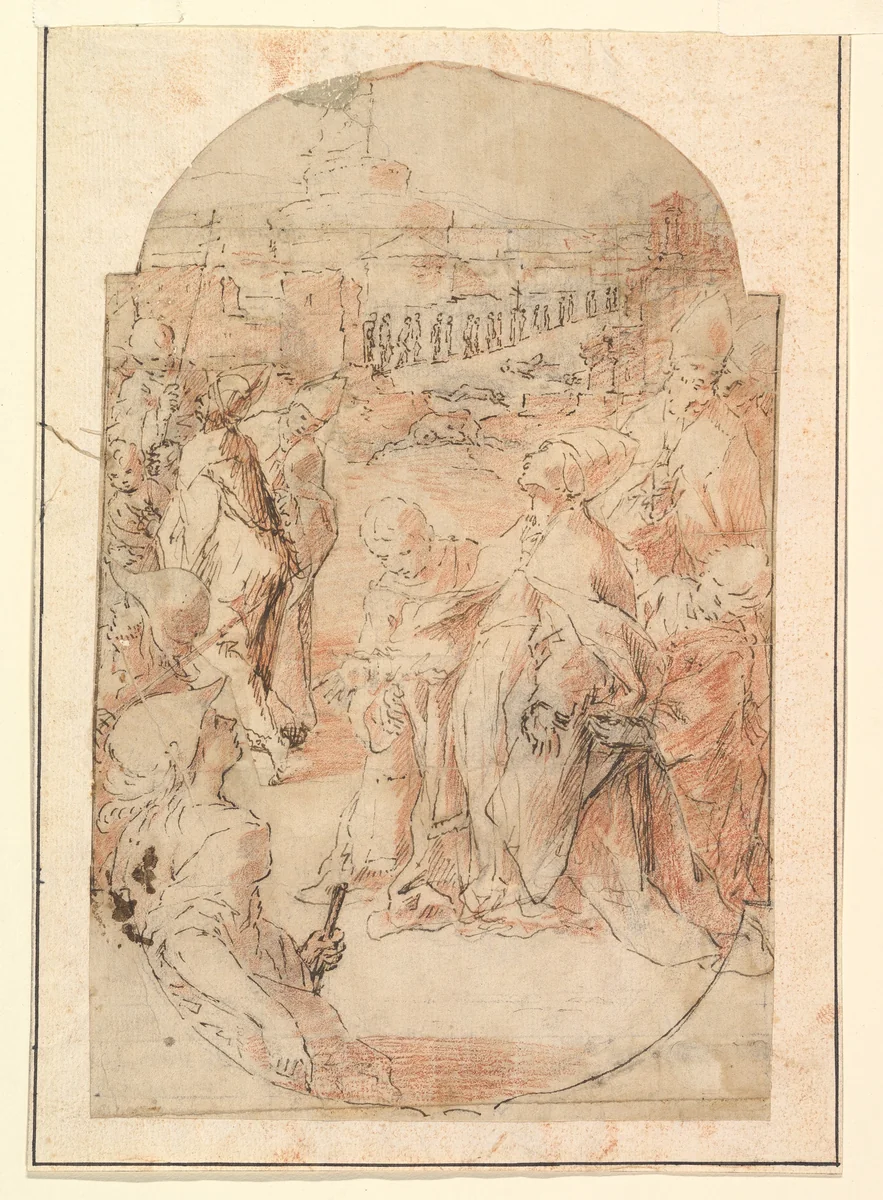 The Consecration of the Site of a Church in Rome by a Pope ("The Miracle of Saint Mary of the Snows"?) by Giovanni Lanfranco, drawing, 1590-1647