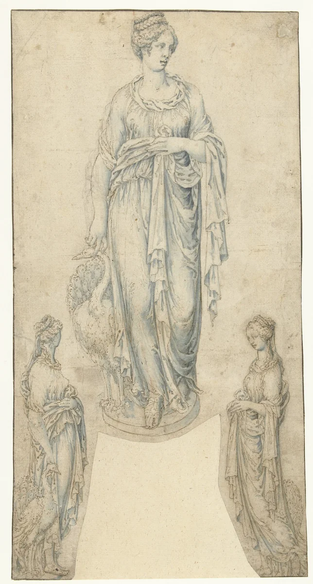 Drie studies naar of voor een beeldje van Juno by Vincent Sellaer, drawing, 1538-1544