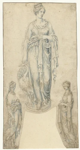 Drie studies naar of voor een beeldje van Juno by Vincent Sellaer, drawing, 1538-1544