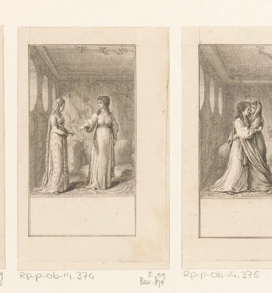 Lanassa en Palmira in gesprek by Daniel Nikolaus Chodowiecki, print, 1782