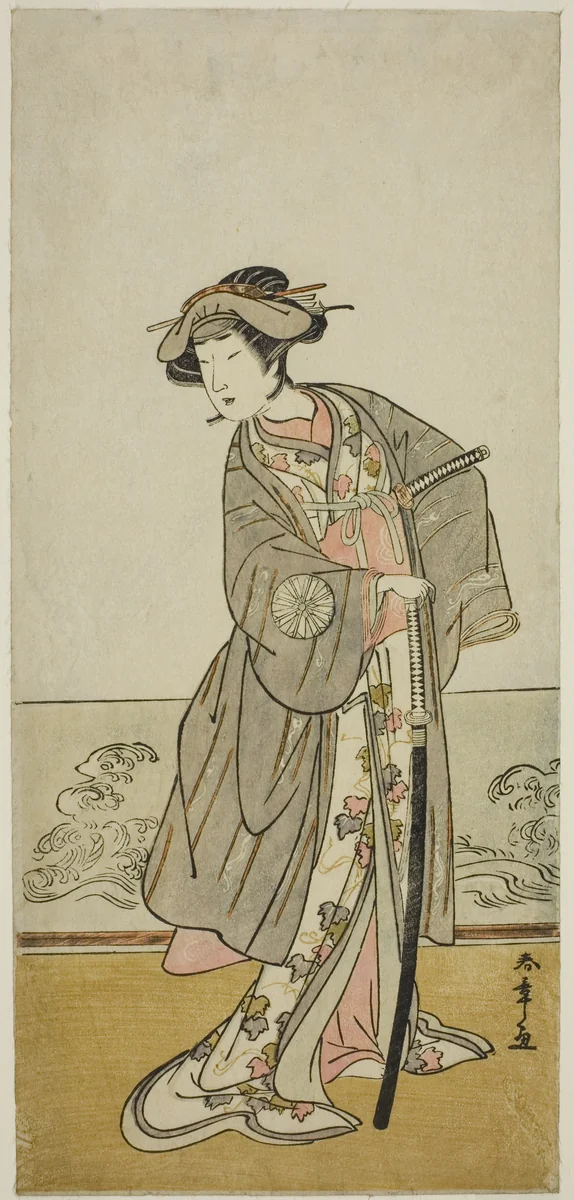 The Actor Nakamura Tomijuro I as Lady Hangaku (Hangaku Gozen) in the Play Wada-gassen Onna Maizuru, Performed at the Nakamura Theater in the Seventh Month, 1777 by Katsukawa Shunsho (勝川 春章), print, 1772-1782