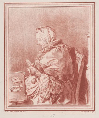 Woman playing cards by Gilles Demarteau, print, 1770