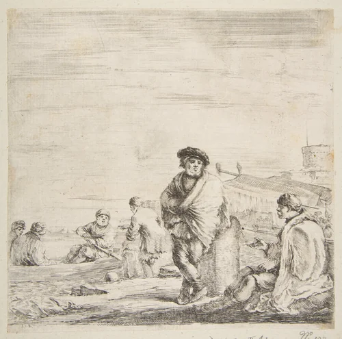 A standing sailor talking to a seated Levantine by Stefano della Bella, print, 1655-1665