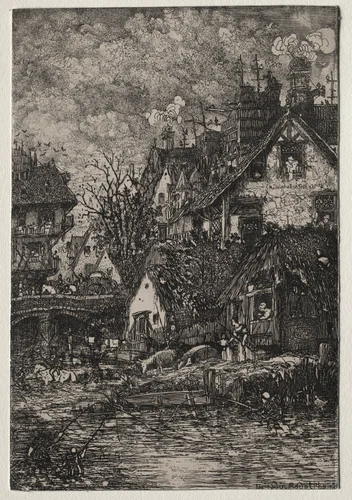 Entrance to a Village by Rodolphe Bresdin, print, 1861