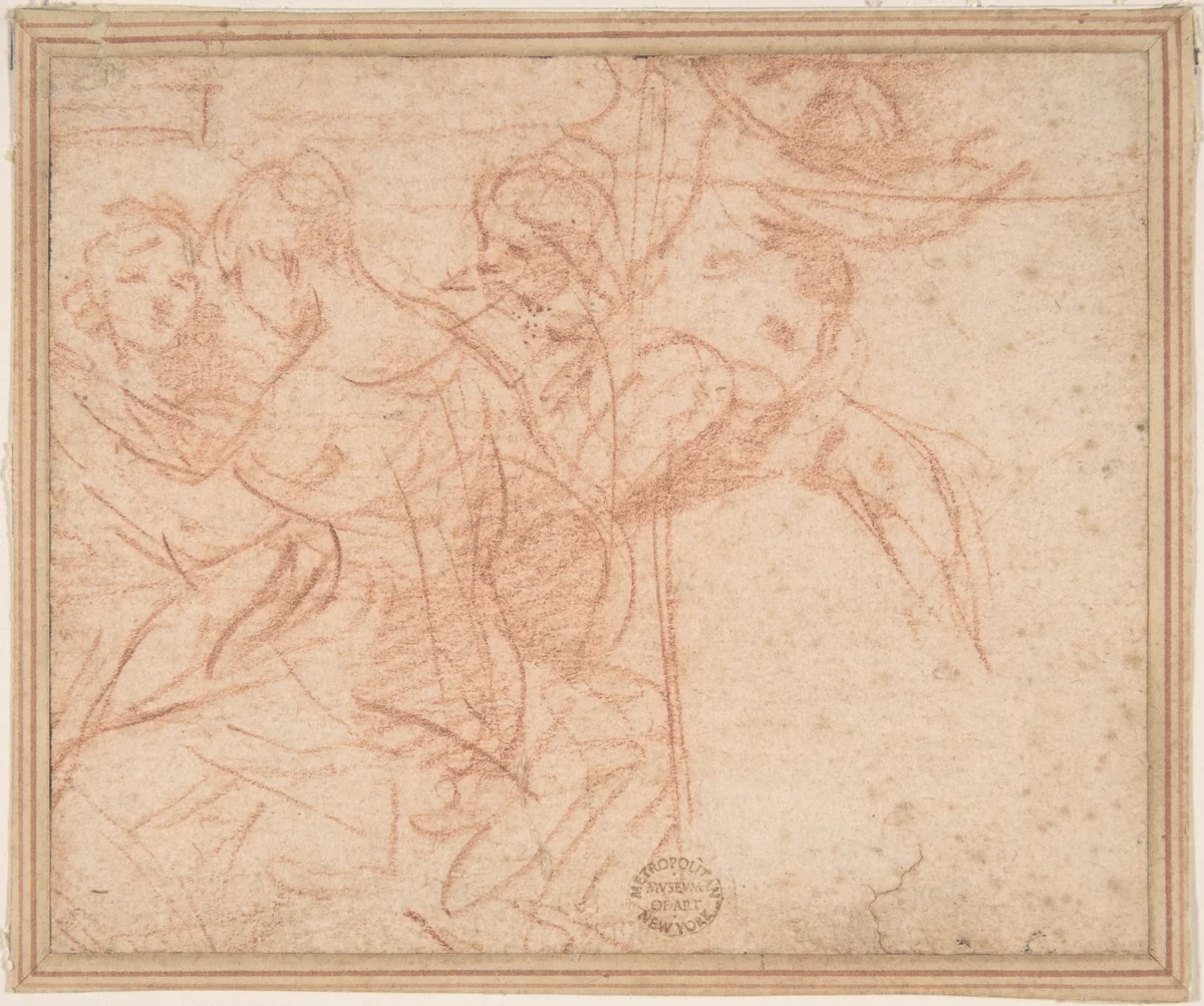 Three Female Figures and Seated Putto by anonymous, drawing, 1600-1700