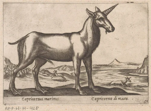 Steenbok als zeedier by Antonio Tempesta, print, 1565-1630