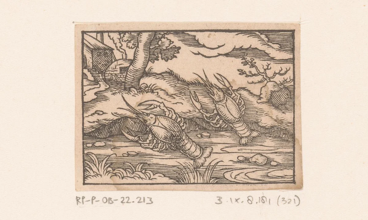 Fabel van de krab en zijn moeder by Virgilius Solis, print, 1566