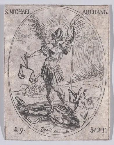 S. Michel, archange (St. Michael, Archangel), September 29th, from "Les Images De Tous Les Saincts et Saintes de L'Année" (Images of All of the Saints and Religious Events of the Year) by Jacques Callot, print, 1636