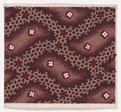 Textile Design with Alternating Stylized Leaves with Rosettes over a Background of a Honeycomb Pattern with Pearls by anonymous, drawing, 1840