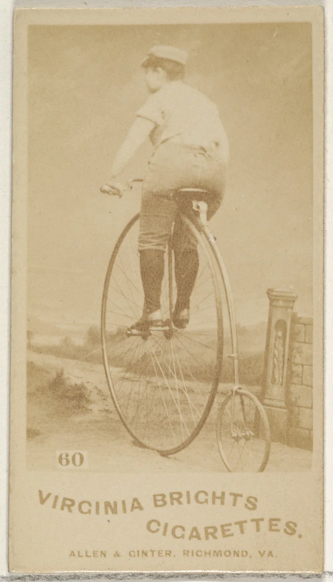Card 60, from the Girl Cyclists series (N49) for Virginia Brights Cigarettes by Allen & Ginter, photograph, 1887