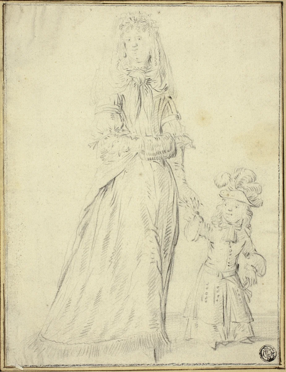 Lady and Child by Romeyn de Hooghe, drawing, 1665-1708