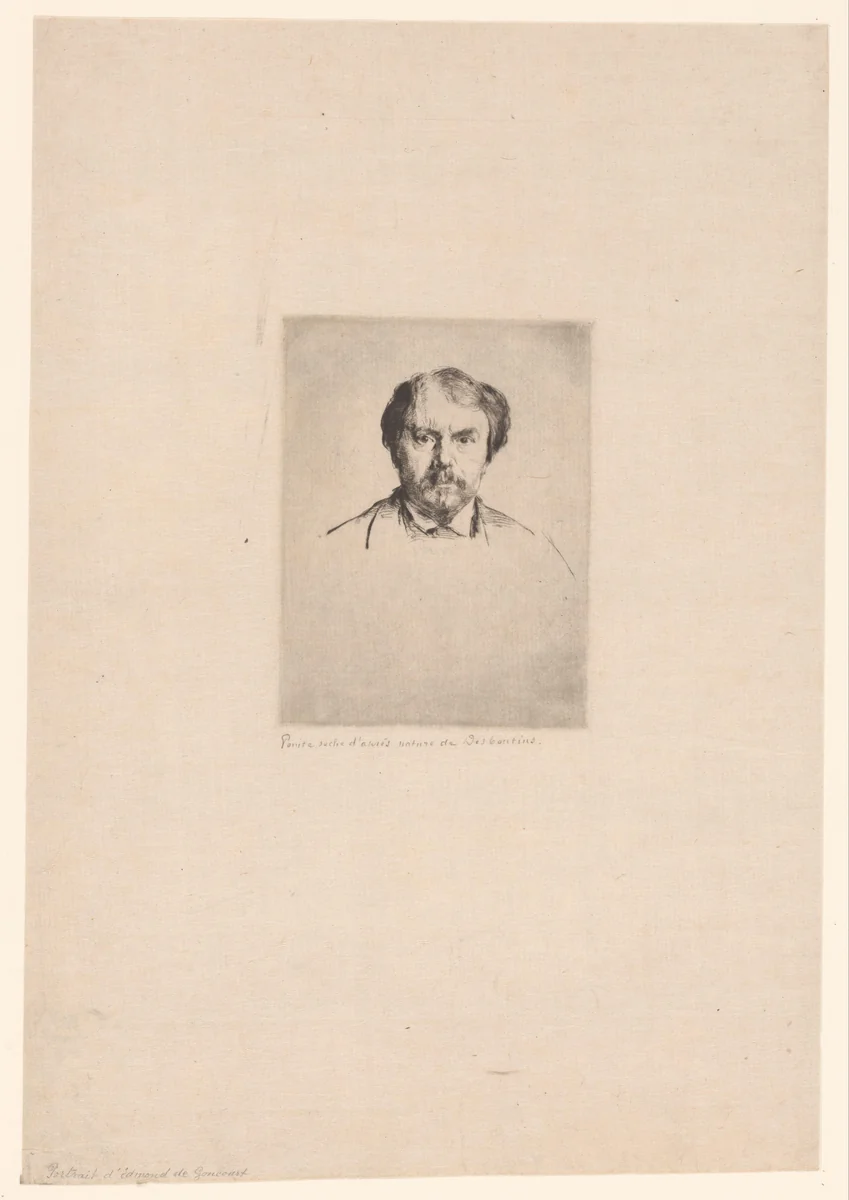 Portret van Edmond de Goncourt by Marcellin Gilbert Desboutin, print, 1875