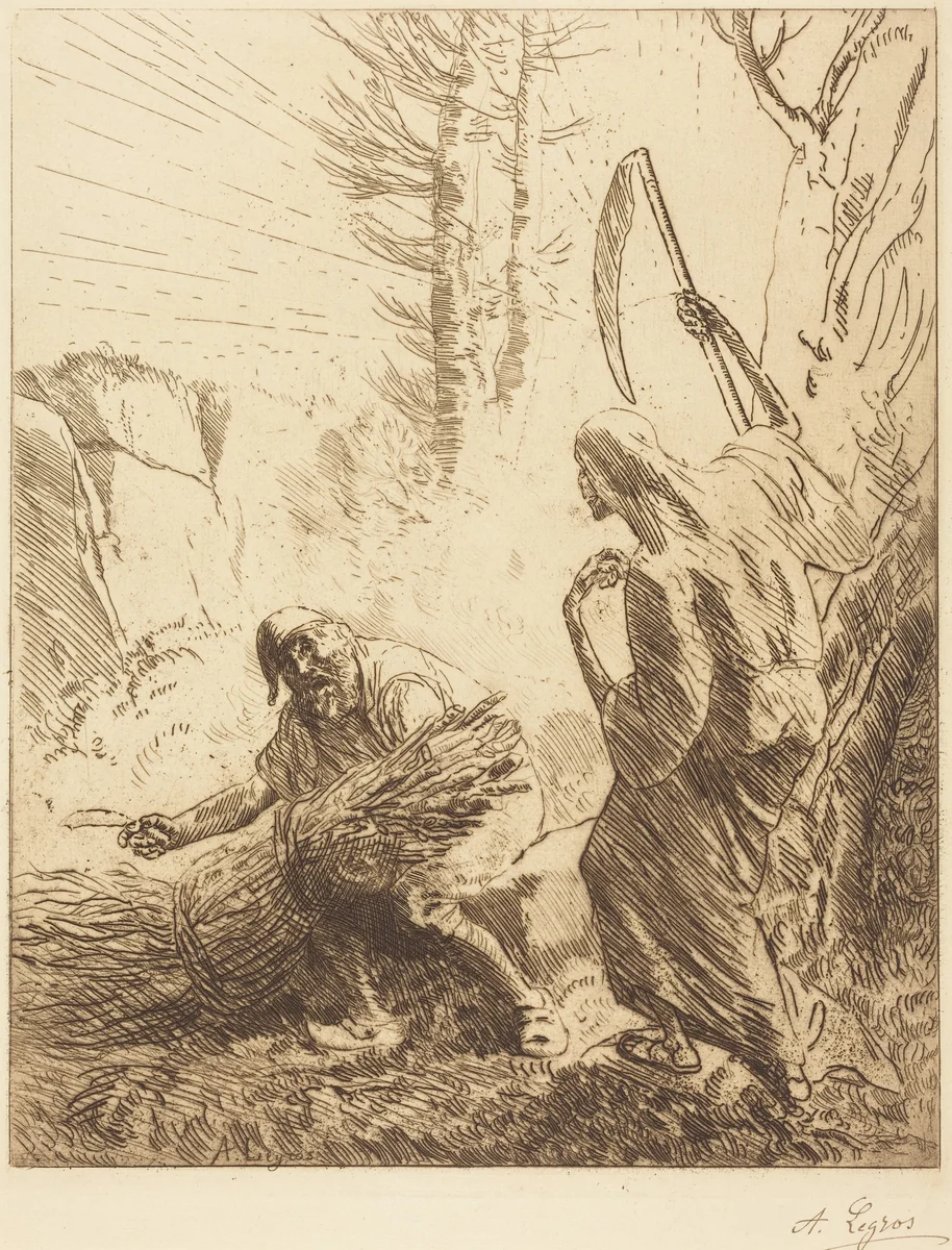 Death and the Woodcutter, 3rd plate (La mort et le bucheron) by Alphonse Legros, print, 1837-1911