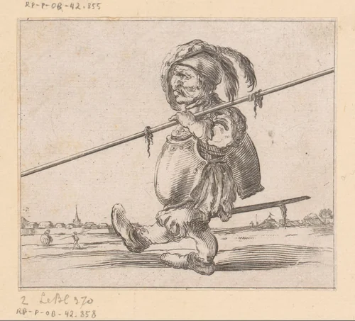 Karikaturale figuur met lans by François Collignon, print, 1620-1687