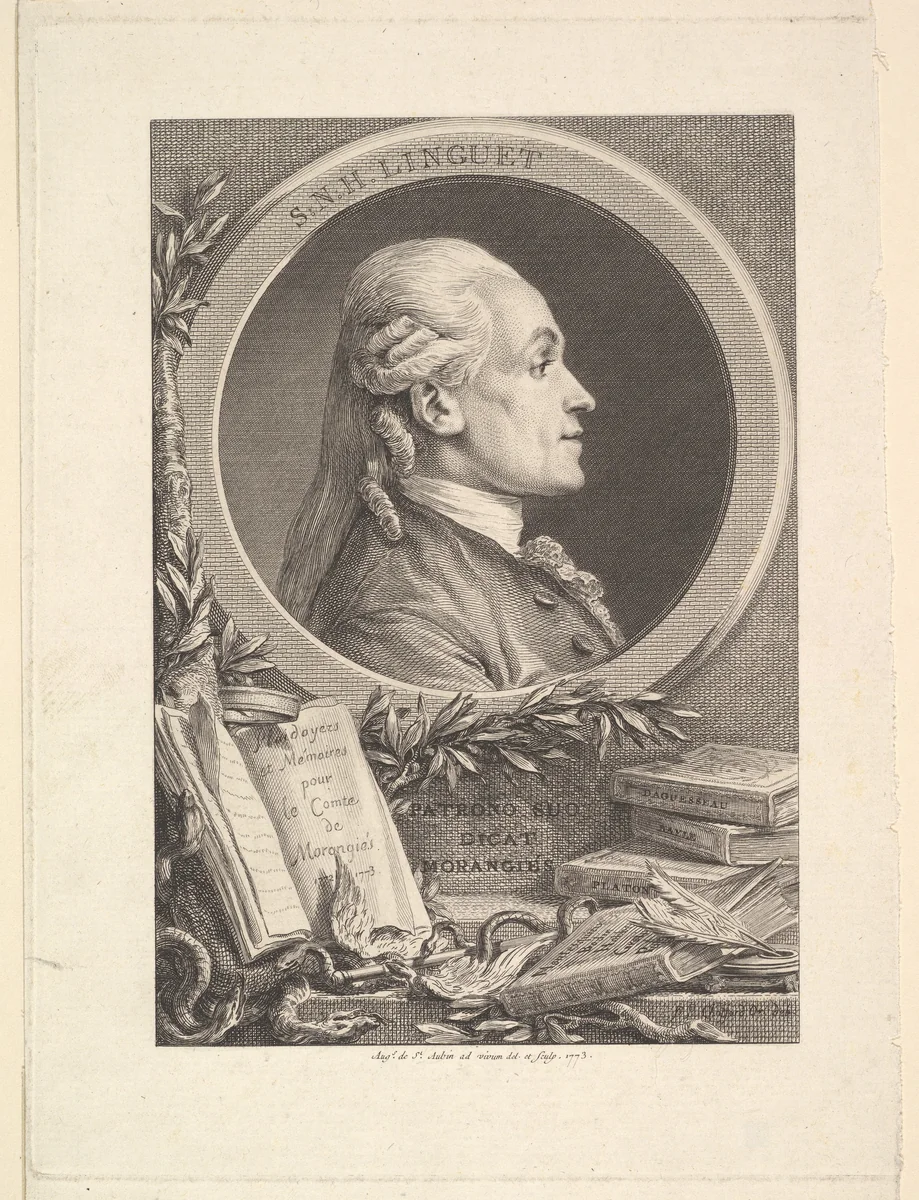 Portrait of Simon-Nicolas-Henri Linguet by Augustin de Saint-Aubin, print, 1773