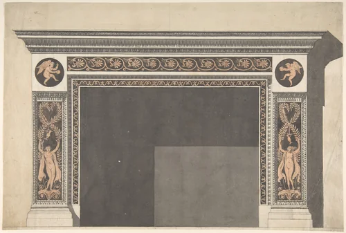 Design for a Chimney Piece in the Pompeian Style by Robert Adam, drawing, 1750-1800