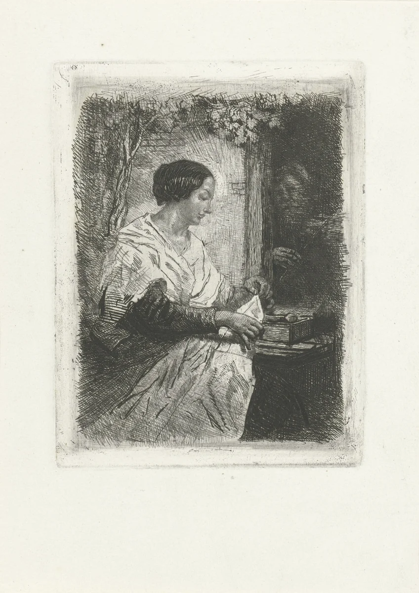 Naaister en vioolspeler by Reinier Craeyvanger, print, 1822-1880