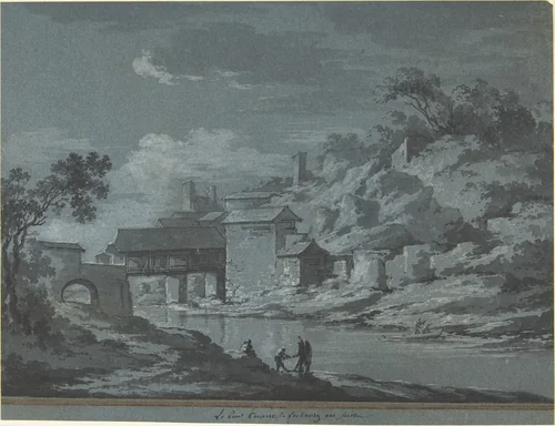 The Covered Bridge at Fribourg by Claude Louis Châtelet, drawing, 1765-1794