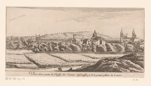 Gezicht op een deel van de kerk van de Karmelieten en de Galerie du Louvre by Israël Silvestre, print, 1631-1691