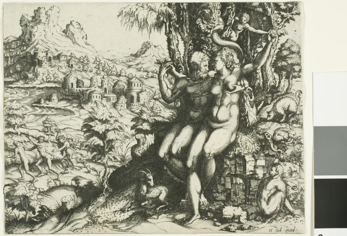 Adam and Eve and the Expulsion from Paradise by Cornelis Cort, print, 1564