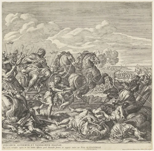 Slag bij Arbela (rechter deel) by Pietro Aquila, print, 1660-1692