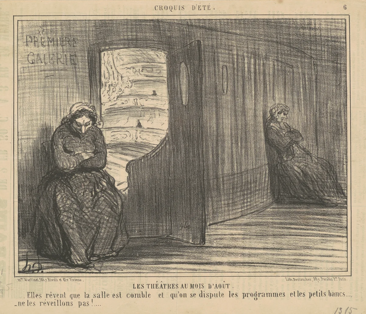 Les thèatres au mois d'aout by Honoré Daumier, print, 1856